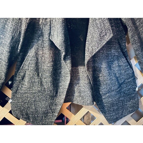 EILEEN FISHER Marled Dark Gray Draping Lagenlook Open Front Cardigan Sweater L - Picture 5 of 12